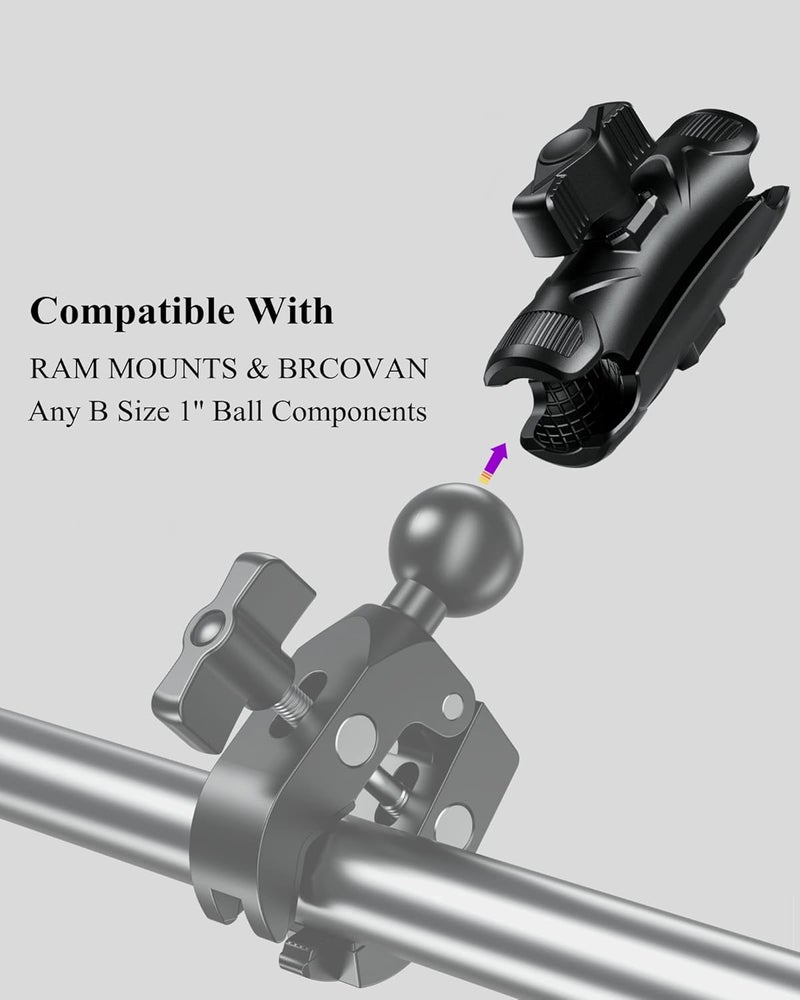 BRCOVAN Double Socket Arm High Strength Composite Medium Arm Compatible with RAM Mounts B Size 1'' Ball Components & Bike Motorcycle Phone Mount Holder with 1'' Ball Adapter - Image 3